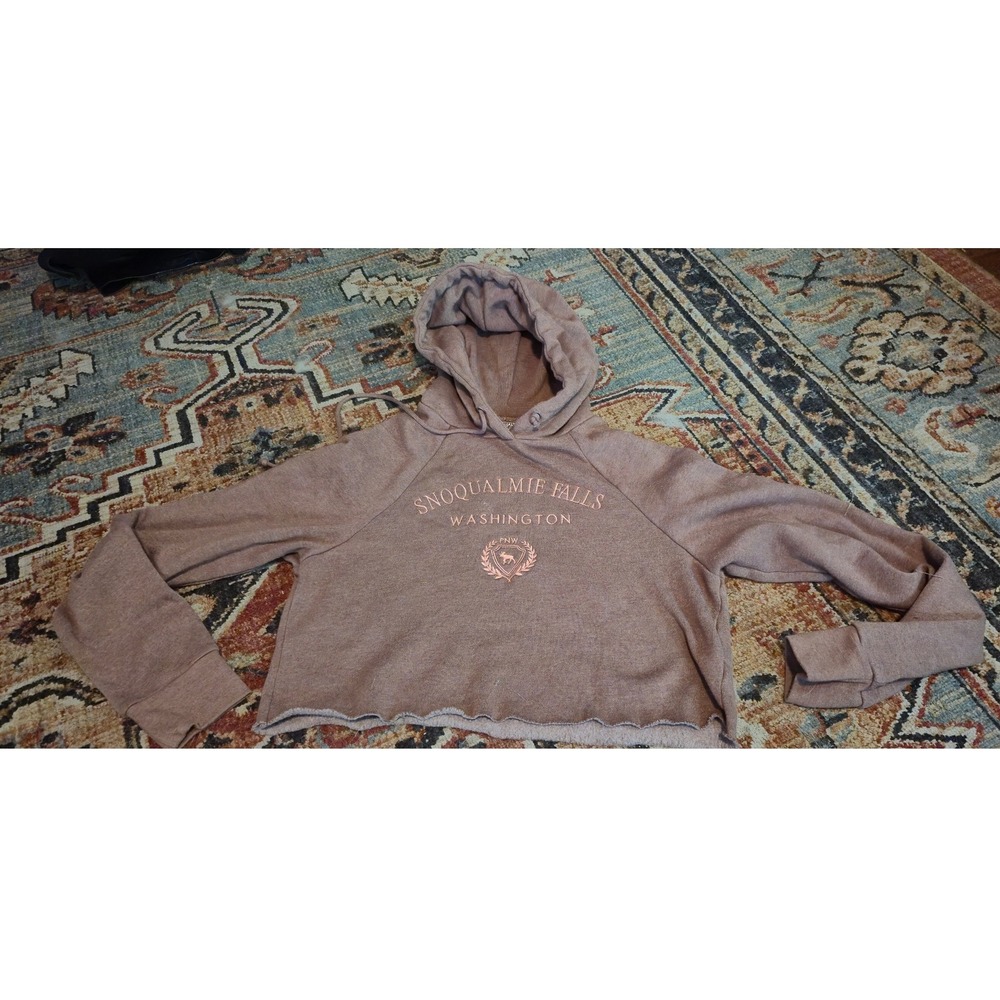 Techstyles Snoqualmie Falls Washington Cropped Hoodie Mauve Brown Medium PNW